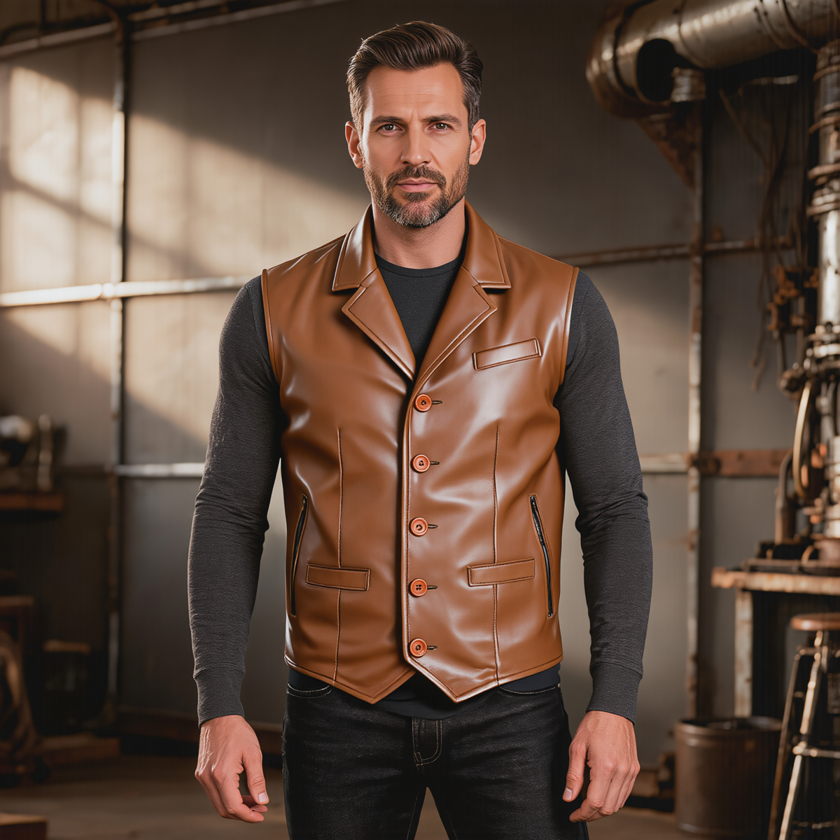 Leather Mens Dress Vest in Sheepskin and Goat Suede