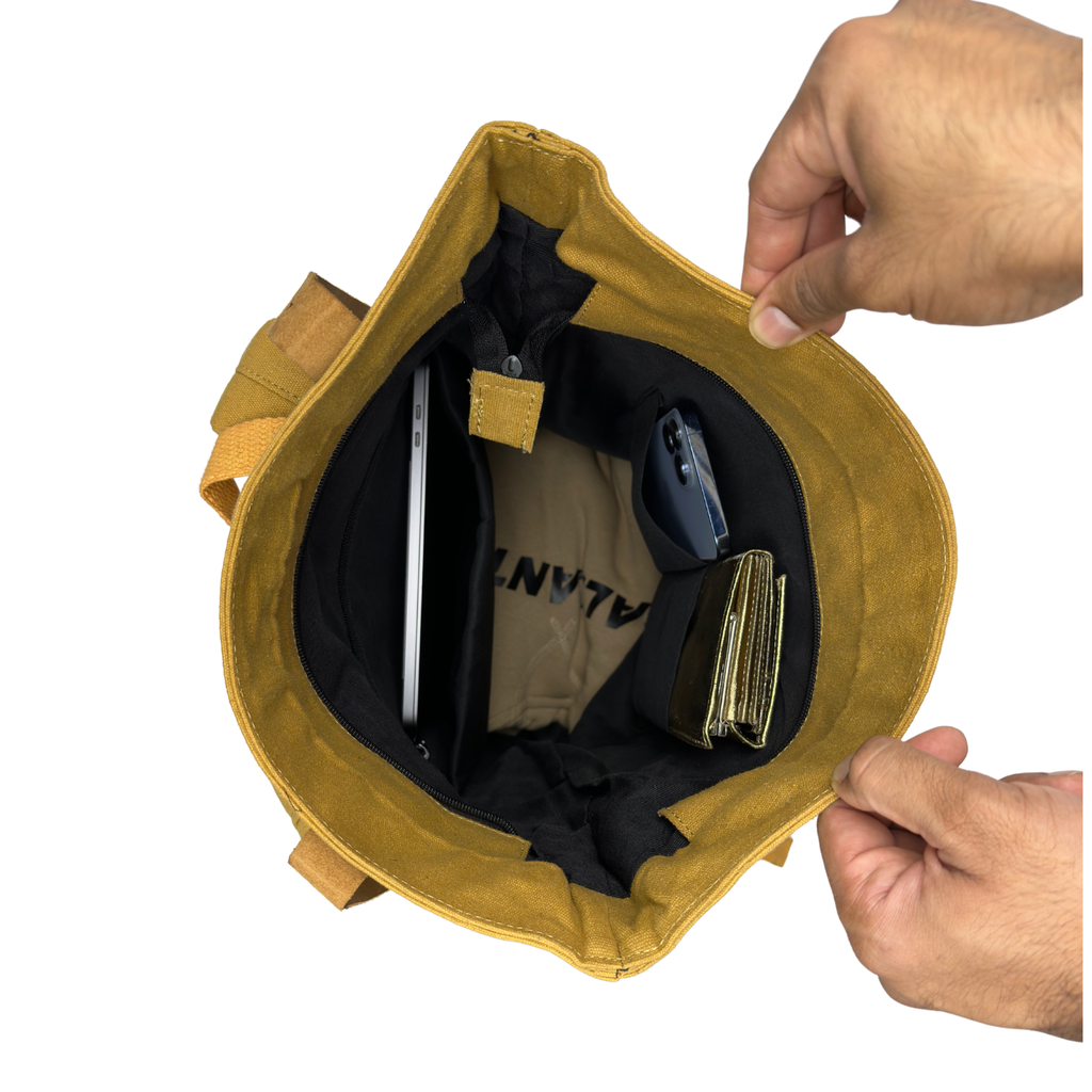 Canvas Backpack with Laptop Pocket, Buckle Closure and Six Pockets