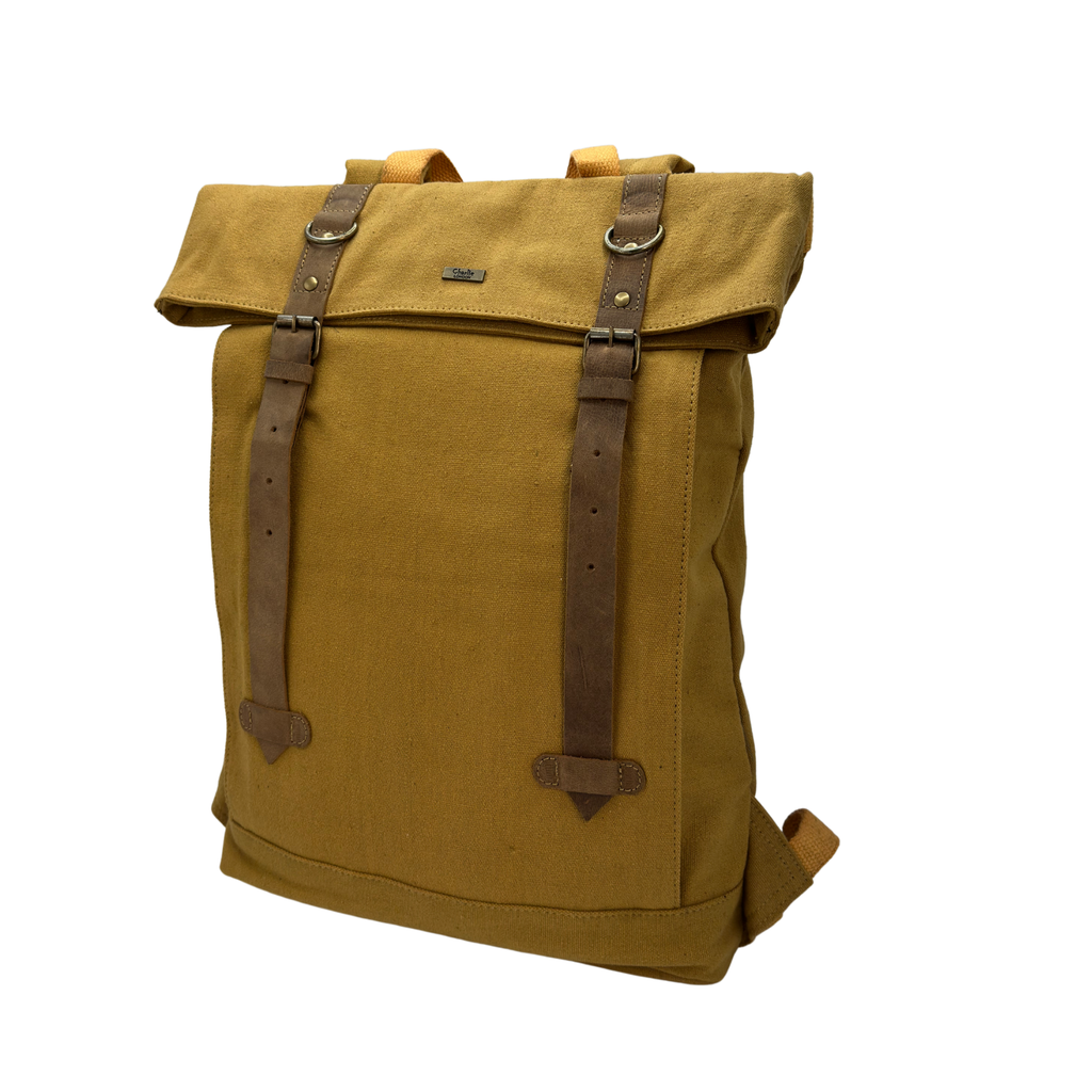 Canvas Backpack with Laptop Pocket, Buckle Closure and Six Pockets